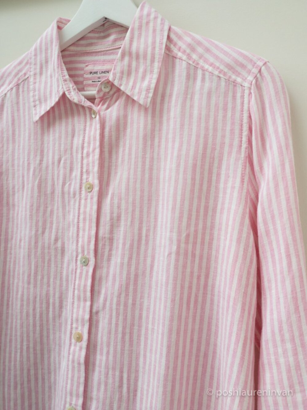 Marks and Spencer Pure Linen Striped Button Down Shirt Size 6 Women's EUC - Picture 5 of 11